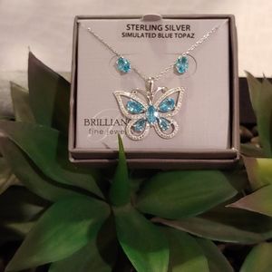 Blue butterfly necklace and earrings set